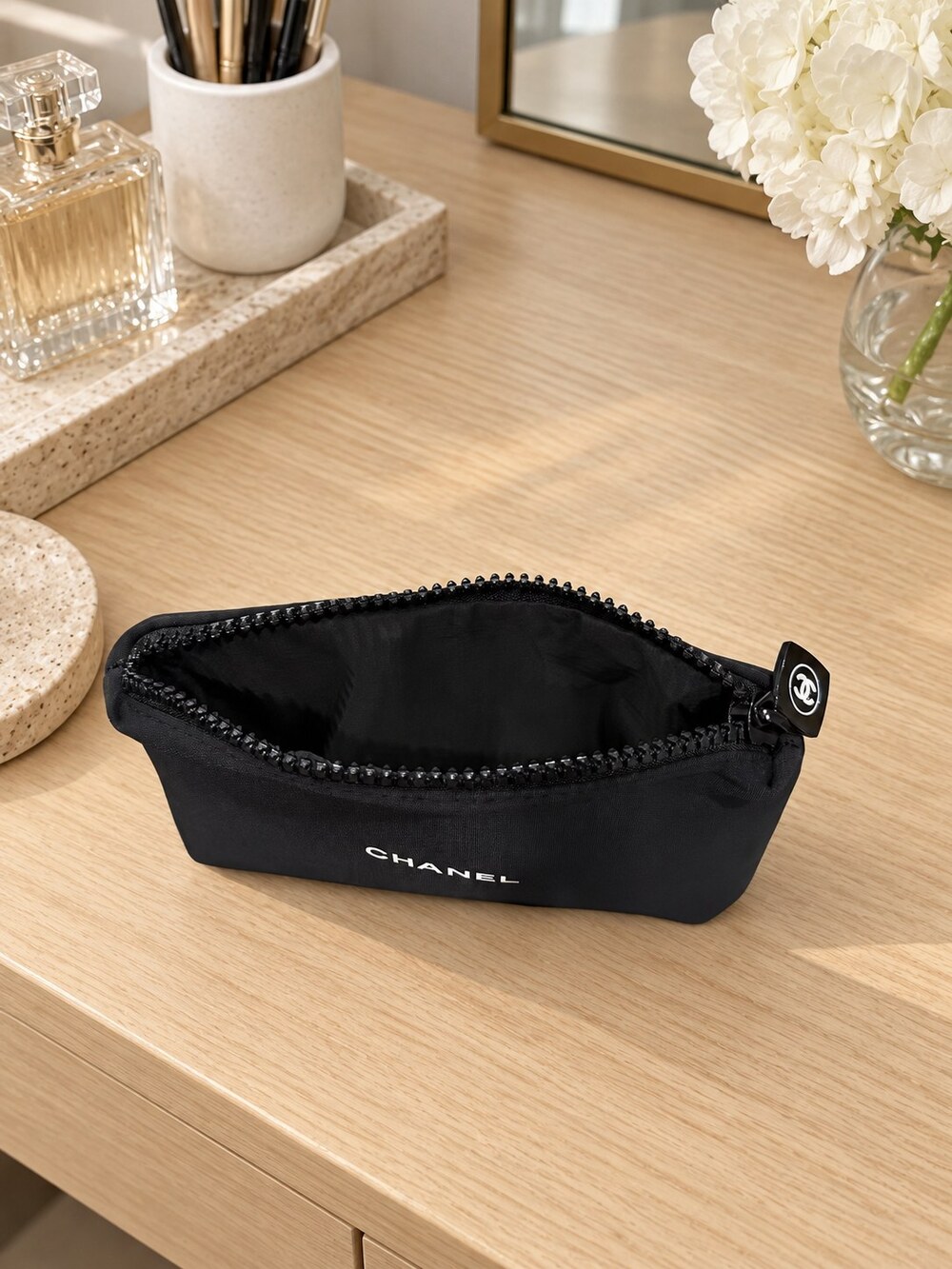 Chanel Black Zip Cosmetic Pouch | Vanity Accessory - Picture 4 of 6